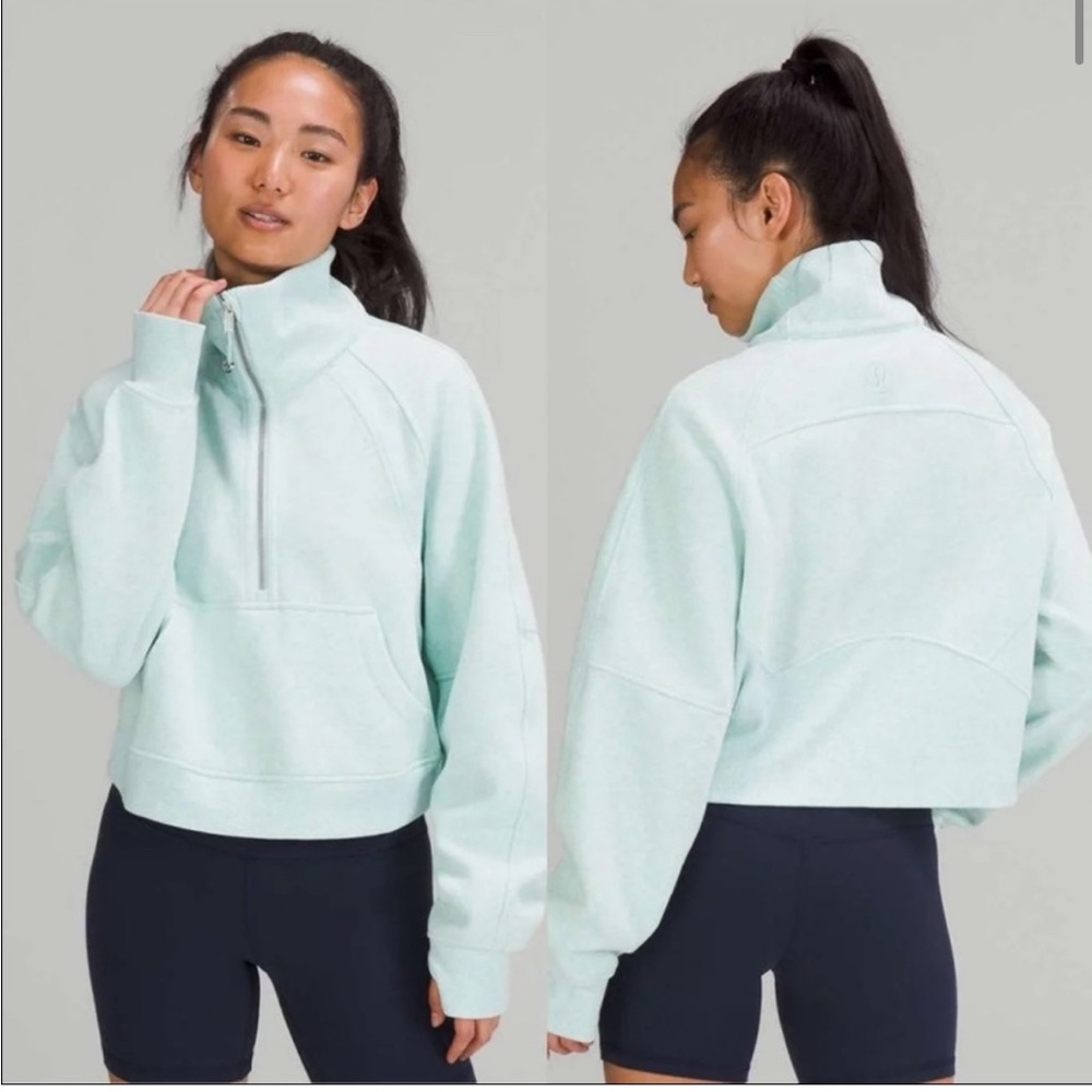 Lululemon Scuba Oversized Funnel Neck Shirt Heathered Delicate Mint Teal M/L